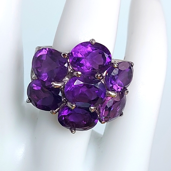 Natural Amethyst 9x7mm 14K White Gold on 925 Sterling‎ Silver Ring Size 6.75 - Picture 3 of 7